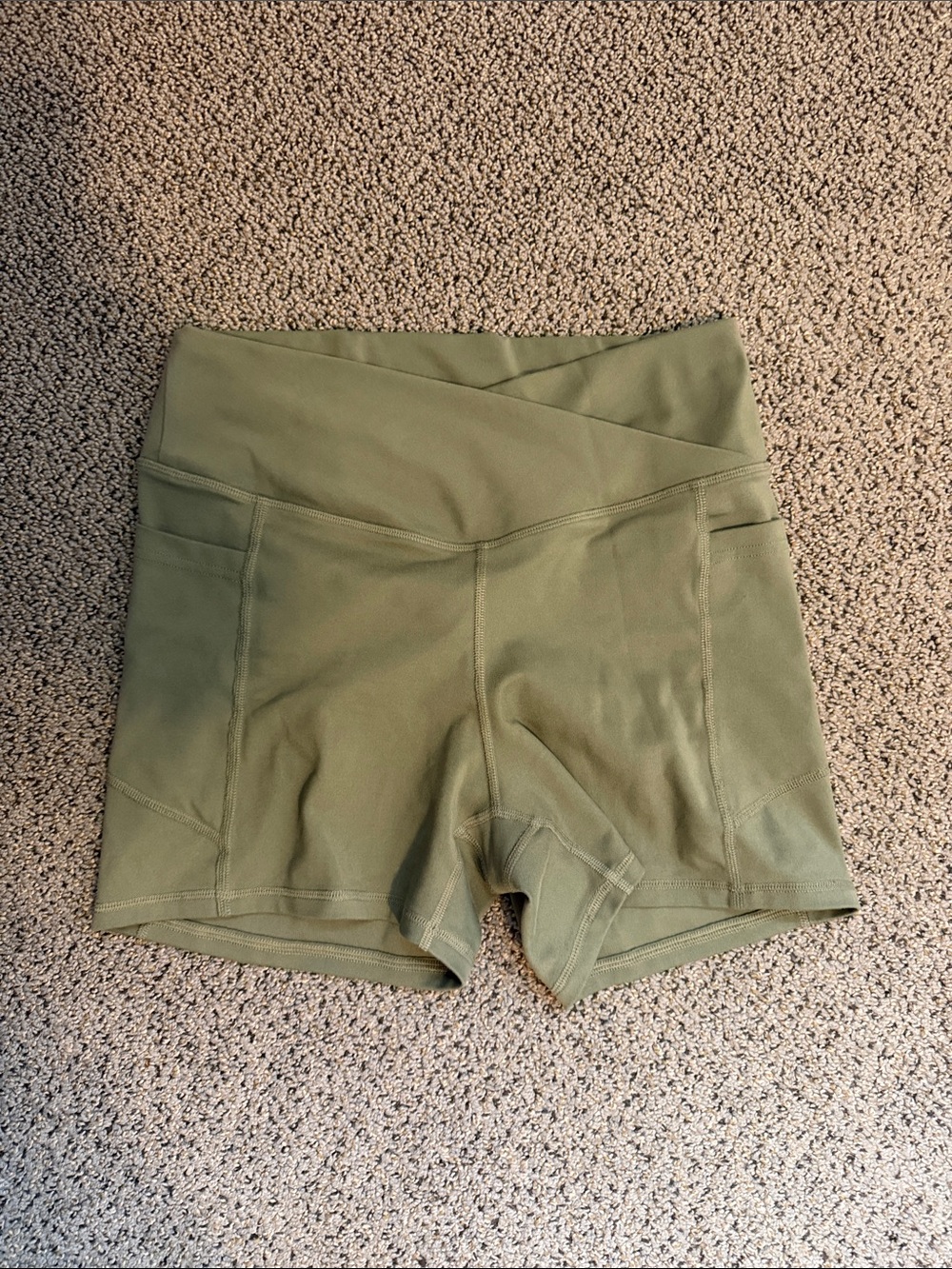 Gilly Hicks Olive Green High-Rise Bike Shorts with Crossover Waistband